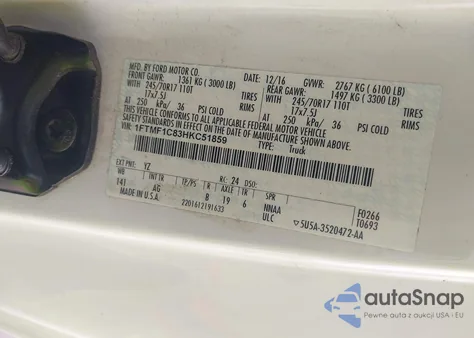 2017 Ford F-150 Xl from USA, damaged, VIN 1FTMF1C83HKC51859